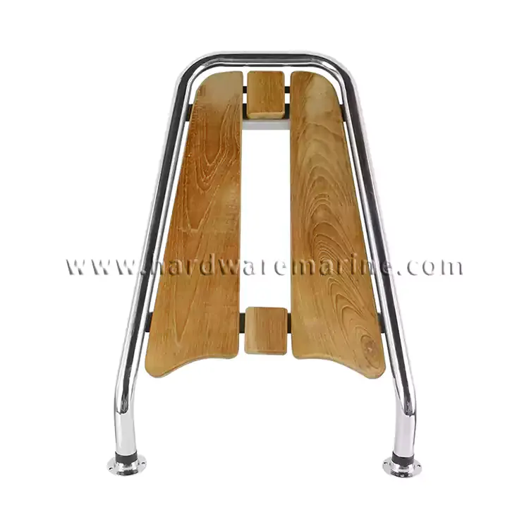 Stainless Steel Platform Teak Wood Folding Ladder