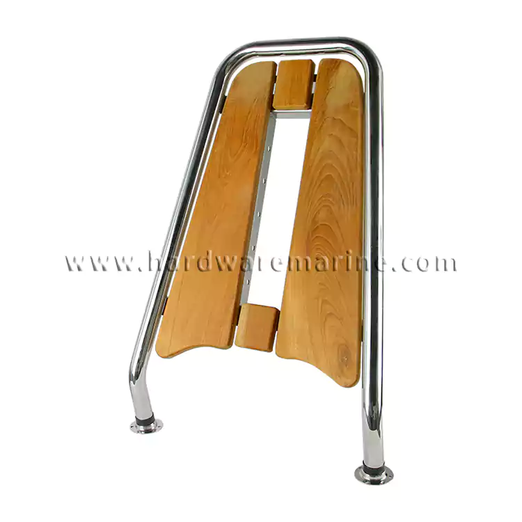 Stainless Steel Platform Teak Wood Folding Ladder